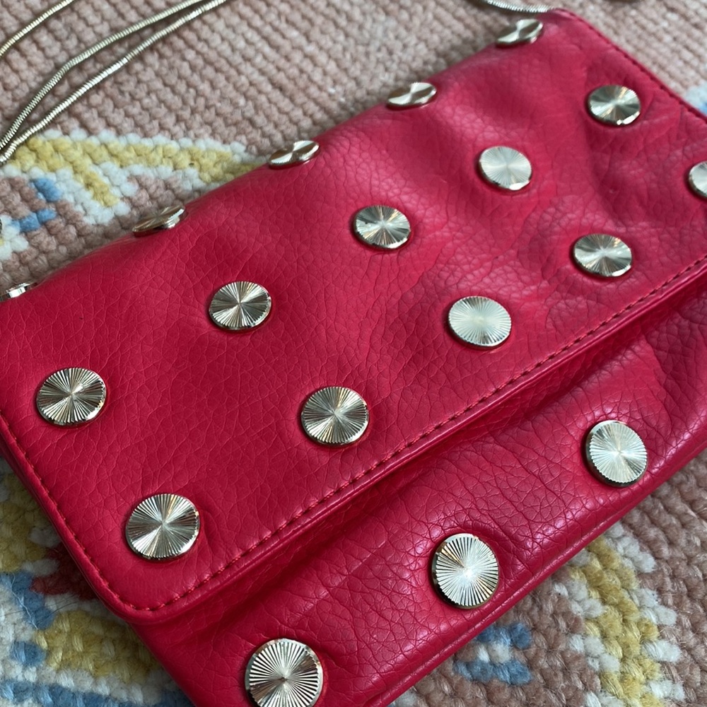 NWT Deux Lux gold stud “cherry”clutch